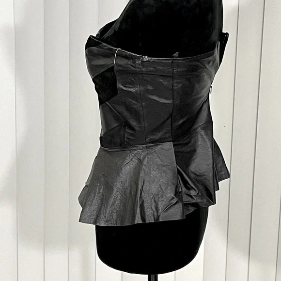 BLANC NOIR Leather Suede Sleeveless Peplum Bustier Top Sweetheart Neckline Black - Picture 3 of 8